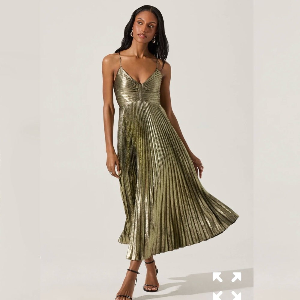 Astr Metallic Gold Midi Dress